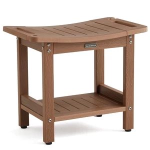 Poly Shower Stool for Inside Shower Waterproof, Shower Bench for Shaving Legs, Heavy Duty Plastic Bathroom Chair Seat with Handles & Adjustable Feet, Foot Rest, No Maintenance, Brown Poly Shower Stool for Inside Shower Waterproof, Shower Bench for Shaving Legs, Heavy Duty Plastic Bathroom Chair Seat with Handles & Adjustable Feet, Foot Rest, No Maintenance, Brown