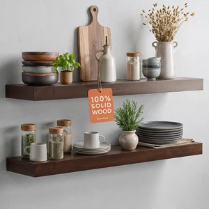 30 Inch Floating Shelves, High-End Solid Pine Wood, Set of 2 | American Walnut Finish, Holds Up To 50 Lbs Per Shelf, Hidden Brackets, Hardware Included, 30 x 6.5 x 1.75 Inch 30 Inch Floating Shelves, High-End Solid Pine Wood, Set of 2 | American Walnut Finish, Holds Up To 50 Lbs Per Shelf, Hidden Brackets, Hardware Included, 30 x 6.5 x 1.75 Inch