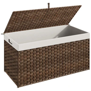 Storage Basket with Lid, 52.8 Gallon (200L) Wicker Basket, Handwoven Blanket Storage Basket with Handles, Metal Frame and Soft Lining, Foldable for Bedroom, Laundry Room, Brown BR220CW01 Storage Basket with Lid, 52.8 Gallon (200L) Wicker Basket, Handwoven Blanket Storage Basket with Handles, Metal Frame and Soft Lining, Foldable for Bedroom, Laundry Room, Brown BR220CW01