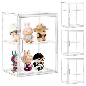 2 Tier Stackable Shelf Acrylic Display Case with Magnetic Lid 4-Pack | Clear Acrylic Box with Magnetic Door and Removable Shelf, for Makeup, Figures, Purse Storage, Dustproof Display Organizer 2 Tier Stackable Shelf Acrylic Display Case with Magnetic Lid 4-Pack | Clear Acrylic Box with Magnetic Door and Removable Shelf, for Makeup, Figures, Purse Storage, Dustproof Display Organizer