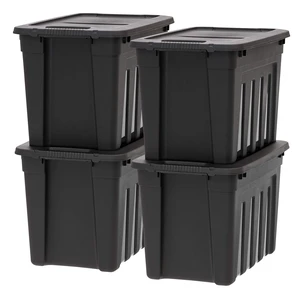 4-Pack 20 Gal Heavy Duty Storage Totes with Lids, Black | Heavy-duty design with easy-grip handles for comfortable carrying, Great for tools, garage organization, camping gear 4-Pack 20 Gal Heavy Duty Storage Totes with Lids, Black | Heavy-duty design with easy-grip handles for comfortable carrying, Great for tools, garage organization, camping gear