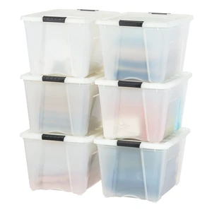 6-Pack 54 Quart Storage Bins with Lids, Pearl | Conceals stored items for a clean look, Nestable design saves space between uses 6-Pack 54 Quart Storage Bins with Lids, Pearl | Conceals stored items for a clean look, Nestable design saves space between uses