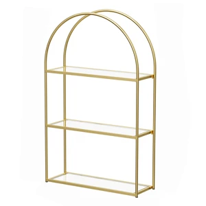3-Tier Arched Wall Shelf with Gold Frame & Transparent Shelves | Sturdy Tempered Clear Glass Shelves with Ample Storage Space; Decor for Living Room, Bath, Kitchen, Vanity & Home Office 3-Tier Arched Wall Shelf with Gold Frame & Transparent Shelves | Sturdy Tempered Clear Glass Shelves with Ample Storage Space; Decor for Living Room, Bath, Kitchen, Vanity & Home Office