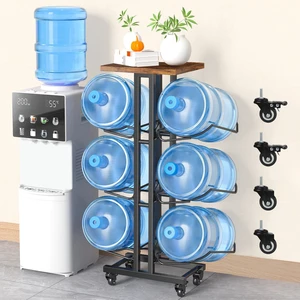5 Gallon Water Jug Holder,3 Tier Foldable Heavy Duty Water Jug Stand Water Bottle Holder Organizer with Lockable Casters Water Dispenser Stand Rack with Removable Wood Top Shelf for 6 BottlesBrown 5 Gallon Water Jug Holder,3 Tier Foldable Heavy Duty Water Jug Stand Water Bottle Holder Organizer with Lockable Casters Water Dispenser Stand Rack with Removable Wood Top Shelf for 6 BottlesBrown