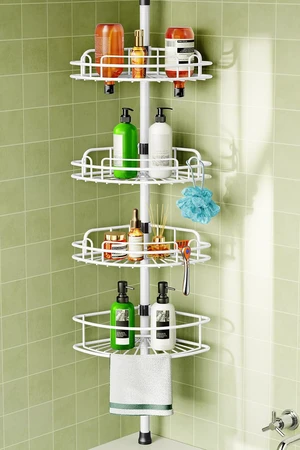 Rustproof Bathtub Corner Shelf, 4-Tier Shower Caddy Tension Pole | Adjustable Bathroom Organizer For Shampoo, Accessories, Storage, No-Drill Quick Install, Space-Saving 47.7-123.6 Inch, White Rustproof Bathtub Corner Shelf, 4-Tier Shower Caddy Tension Pole | Adjustable Bathroom Organizer For Shampoo, Accessories, Storage, No-Drill Quick Install, Space-Saving 47.7-123.6 Inch, White