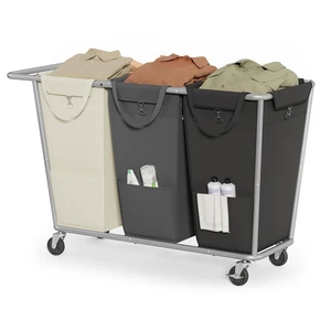 3-Section Laundry Basket with Wheels, 76.6 Gallons (290 L) Hamper | Laundry Sorter, Removable Bags, Heavy-Duty Steel Frame, Cream White, Dark Gray and Ink Black, STEVIE Collection URLS010X01 3-Section Laundry Basket with Wheels, 76.6 Gallons (290 L) Hamper | Laundry Sorter, Removable Bags, Heavy-Duty Steel Frame, Cream White, Dark Gray and Ink Black, STEVIE Collection URLS010X01
