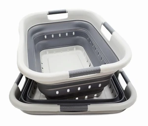 41L (10.8 gallon) Set of 2 Collapsible 3 Handled Plastic Laundry Basket-Foldable Pop Up Storage Container/Organizer-Space Saving Hamper/Basket (2, Grey/Dark Grey) 41L (10.8 gallon) Set of 2 Collapsible 3 Handled Plastic Laundry Basket-Foldable Pop Up Storage Container/Organizer-Space Saving Hamper/Basket (2, Grey/Dark Grey)