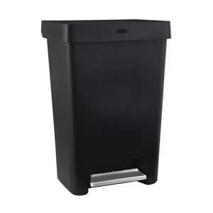 Step-On Kitchen Trash Can with Lid, 12.4 Gallon, Black, Plastic Garbage Container for Home/Kitchen/Apartment/Garage Step-On Kitchen Trash Can with Lid, 12.4 Gallon, Black, Plastic Garbage Container for Home/Kitchen/Apartment/Garage