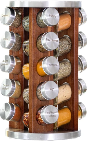 20 Jar Rotating Dark Acacia Wood Spice Rack with Spices Included & 5-Year Spice Refill Program Rustic Wood Countertop Spice Rack with Glass Jars 20 Jar Rotating Dark Acacia Wood Spice Rack with Spices Included & 5-Year Spice Refill Program Rustic Wood Countertop Spice Rack with Glass Jars