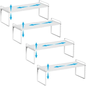 15.5 to 25.5 Inch Kitchen Cabinet Shelf Organizers, Adjustable Kitchen Counter Shelf Organizer, Set of 4 Expandable Countertop Storage Shelves, Stackable Design, 30LBS Heavy Duty, Space Saver 15.5 to 25.5 Inch Kitchen Cabinet Shelf Organizers, Adjustable Kitchen Counter Shelf Organizer, Set of 4 Expandable Countertop Storage Shelves, Stackable Design, 30LBS Heavy Duty, Space Saver