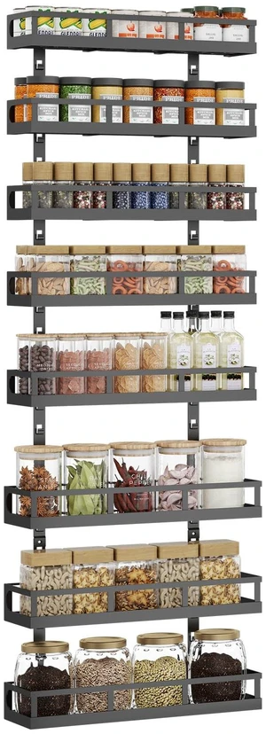 8-Tier Adjustable Spice Rack Wall-Mounted Space-Saving Organizer with Mixed Baskets, Large-Capacity Seasoning Holder for Kitchen & Pantry (Black) 8-Tier Adjustable Spice Rack Wall-Mounted Space-Saving Organizer with Mixed Baskets, Large-Capacity Seasoning Holder for Kitchen & Pantry (Black)