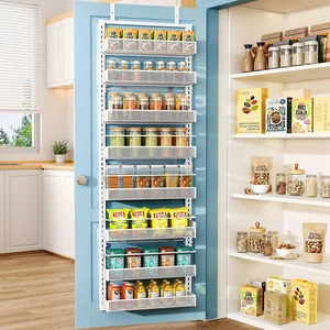8 Tiers Over the Door Organizer, 17" W x 6" D x 69" H, White | Pantry Door Organizers and Storage, Height Adjustable Spice Rack, Dense Mesh Baskets, Anti-Swing, Adjustable Door Fastener 8 Tiers Over the Door Organizer, 17" W x 6" D x 69" H, White | Pantry Door Organizers and Storage, Height Adjustable Spice Rack, Dense Mesh Baskets, Anti-Swing, Adjustable Door Fastener