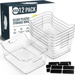 12 PACK Multi-Use Clear Plastic Storage Bins for Organizing w/ Labels - Home, Kitchen, Pantry, Bathroom, Office, Cabinet Shelf Organizer Bins - SOHO Collection, RV, Fridge Organization Containers -XXL 12 PACK Multi-Use Clear Plastic Storage Bins for Organizing w/ Labels - Home, Kitchen, Pantry, Bathroom, Office, Cabinet Shelf Organizer Bins - SOHO Collection, RV, Fridge Organization Containers -XXL