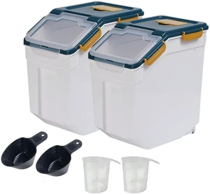 2 Pack Large Flour Storage Container 25 lb, Airtight Food Storage Bins with Wheels & Locking Lid, BPA Free Rice Grain Organizer with Measuring Cup, Flour Bin for Kitchen Pantry (Blue) 2 Pack Large Flour Storage Container 25 lb, Airtight Food Storage Bins with Wheels & Locking Lid, BPA Free Rice Grain Organizer with Measuring Cup, Flour Bin for Kitchen Pantry (Blue)