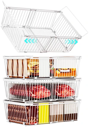 Large Freezer Organizer Bins for 10 to 20 Cu.Ft,4 Pack , Leak-Proof Bottom | Freezer Organizer Bins, Stackable,expandable,foldable,With handle Wire Storage Container Baskets for Sort Frozen Meats Large Freezer Organizer Bins for 10 to 20 Cu.Ft,4 Pack , Leak-Proof Bottom | Freezer Organizer Bins, Stackable,expandable,foldable,With handle Wire Storage Container Baskets for Sort Frozen Meats