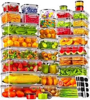 70 PCS Food Storage Containers with Lids(35 Containers & 35 Lids), BPA-Free Plastic Food Containers for Kitchen Storage, Leak Proof, Reusable Meal Prep Containers with Labels & Pen 70 PCS Food Storage Containers with Lids(35 Containers & 35 Lids), BPA-Free Plastic Food Containers for Kitchen Storage, Leak Proof, Reusable Meal Prep Containers with Labels & Pen