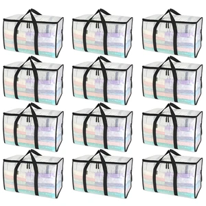 12-Pack Oversized Moving Bags with Reinforced Handles, Heavy-Duty Storage Tote for Clothes, Moving Supplies (Clear, 12-Pack) 12-Pack Oversized Moving Bags with Reinforced Handles, Heavy-Duty Storage Tote for Clothes, Moving Supplies (Clear, 12-Pack)