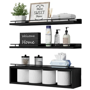 Floating Shelves for Wall 24 inch with Cube Shelf, Wall Shelves with Metal Rail for Decor, Bathroom Organizers and Storage, Over Toilet Shelves for Bathroom, Toilet Paper-Black Floating Shelves for Wall 24 inch with Cube Shelf, Wall Shelves with Metal Rail for Decor, Bathroom Organizers and Storage, Over Toilet Shelves for Bathroom, Toilet Paper-Black