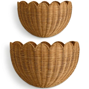 The Original Scalloped Wicker Wall Basket Set of 2 (16x10x7 In) | Handwoven Scalloped Wall Baskets, Rattan Wall Hanging Baskets, Wall Storage Basket for Nursery, Living Room, Mocca The Original Scalloped Wicker Wall Basket Set of 2 (16x10x7 In) | Handwoven Scalloped Wall Baskets, Rattan Wall Hanging Baskets, Wall Storage Basket for Nursery, Living Room, Mocca