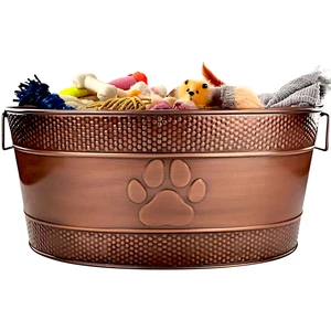 Copper Metal Dog Toy Storage Bin, Indestructible, Large | Toy Box, Blanket & Leash Organization Handles Copper Metal Dog Toy Storage Bin, Indestructible, Large | Toy Box, Blanket & Leash Organization Handles