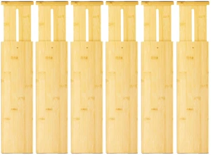 6 Pack Bamboo Drawer Dividers, 4" High Adjustable 16.6" - 21.8" Clothes Drawer Organizers, Expandable Separators for Bedroom/Bathroom/Kitchen/Office Storage 6 Pack Bamboo Drawer Dividers, 4" High Adjustable 16.6" - 21.8" Clothes Drawer Organizers, Expandable Separators for Bedroom/Bathroom/Kitchen/Office Storage