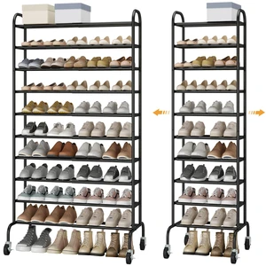 Expandable Shoe Rack, 10-Tier Metal Tall Shoe Rack for Garage, Up to 44 Pairs Adjustable Shoe Rack Storage for Front Door Entrance, Free Standing Shoe Rack Organizer for Entryway, Black Expandable Shoe Rack, 10-Tier Metal Tall Shoe Rack for Garage, Up to 44 Pairs Adjustable Shoe Rack Storage for Front Door Entrance, Free Standing Shoe Rack Organizer for Entryway, Black