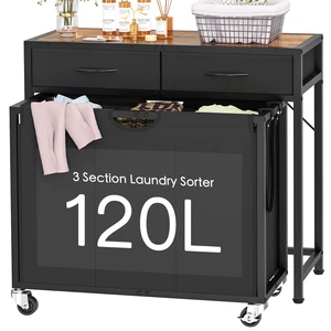 Laundry Sorter, Rolling Laundry Hamper with 3 Section Pull-Out Bags, Laundry Basket Organizer with 2 Drawers & 2-Tone Top Panel, Laundry Hamper with Wheels for Laundry Room Organization, Bathroom Laundry Sorter, Rolling Laundry Hamper with 3 Section Pull-Out Bags, Laundry Basket Organizer with 2 Drawers & 2-Tone Top Panel, Laundry Hamper with Wheels for Laundry Room Organization, Bathroom