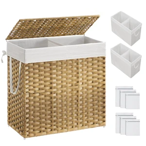 Laundry Hamper with Lid, 130L Double Wicker Basket, 6 Mesh Bags | Clothes Hamper, 2 Removable Liner Bags, 26 x 13 x 23.6 Inches, Natural, ELIOTT Collection ULCB253N01 Laundry Hamper with Lid, 130L Double Wicker Basket, 6 Mesh Bags | Clothes Hamper, 2 Removable Liner Bags, 26 x 13 x 23.6 Inches, Natural, ELIOTT Collection ULCB253N01