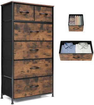 Tall Dresser for Bedroom, Fabric Storage Tower with 6 Drawers | Vertical Organizer Cabinet, Steel Frame, Wooden Top for Closet, Living Room, Hallway Tall Dresser for Bedroom, Fabric Storage Tower with 6 Drawers | Vertical Organizer Cabinet, Steel Frame, Wooden Top for Closet, Living Room, Hallway