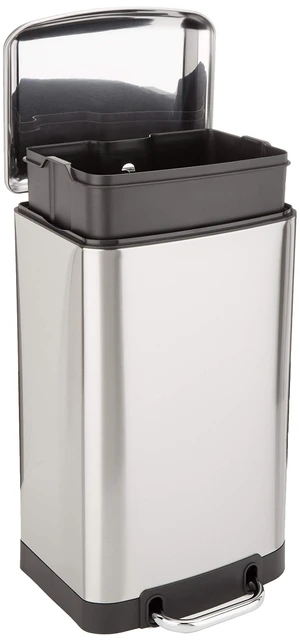 Rectangular Small Trash Can with Soft-Close Step Pedal, Removable Inner Bucket, Hands-Free, Space-Saving, Smudge Resistant, 20l / 5.3 gallon, Nickel Rectangular Small Trash Can with Soft-Close Step Pedal, Removable Inner Bucket, Hands-Free, Space-Saving, Smudge Resistant, 20l / 5.3 gallon, Nickel