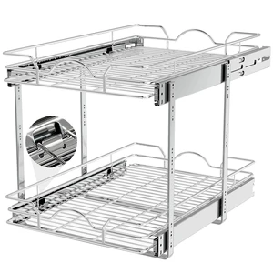 2 Tier Pull Out Cabinet Organizer (14" W x 21" D), Pull Out Drawers for Kitchen Cabinets, Pull Out Shelves for Base Cabinet Organization in Kitchen Bathroom Pantry, Chrome Finish 2 Tier Pull Out Cabinet Organizer (14" W x 21" D), Pull Out Drawers for Kitchen Cabinets, Pull Out Shelves for Base Cabinet Organization in Kitchen Bathroom Pantry, Chrome Finish