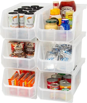 Large Stackable Plastic Storage Bins, 6-Pack, Clear | Open-Front Stackable Bins For Garage, Pantry, Closet & Office, 14,8"L X 8"W X 7"H, Nests When Empty, Durable Plastic, Large Stackable Plastic Storage Bins, 6-Pack, Clear | Open-Front Stackable Bins For Garage, Pantry, Closet & Office, 14,8"L X 8"W X 7"H, Nests When Empty, Durable Plastic,