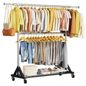 Heavy Duty Clothes Rack Load 600 LBS, Double Rod Clothing Rack, Rolling Garment Racks with Lockable Wheels, Shelves, Adjustable Laundry Hanging Racks for Clothes Heavy Duty Clothes Rack Load 600 LBS, Double Rod Clothing Rack, Rolling Garment Racks with Lockable Wheels, Shelves, Adjustable Laundry Hanging Racks for Clothes