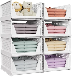 8 Pack Closet Organizers and Storage, Stackable & Foldable Closet Bins | Closet Storage Basket for Bathroom, Kitchen, Laundry Room, Drawer Shelf & Wardrobe Storage, Space-Saving Design, White 8 Pack Closet Organizers and Storage, Stackable & Foldable Closet Bins | Closet Storage Basket for Bathroom, Kitchen, Laundry Room, Drawer Shelf & Wardrobe Storage, Space-Saving Design, White