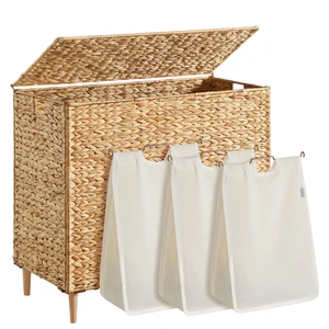 Laundry Hamper With Lid, 180 L Wicker Handwoven Water Hyacinth | Wicker Laundry Basket 3 Sections, Natural Material, Removable Machine Washable Liners, Natural ELIOTT Collection ULCB203Y01 Laundry Hamper With Lid, 180 L Wicker Handwoven Water Hyacinth | Wicker Laundry Basket 3 Sections, Natural Material, Removable Machine Washable Liners, Natural ELIOTT Collection ULCB203Y01
