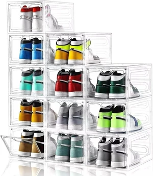 12 Pack Large Shoe Storage Box, Clear Shoe Storage Organizer with Magnetic Door, Stackable,Shoe Containers For Display Sneakers, Easy Assembly, Fit up to US Size 12, Clear 12 Pack Large Shoe Storage Box, Clear Shoe Storage Organizer with Magnetic Door, Stackable,Shoe Containers For Display Sneakers, Easy Assembly, Fit up to US Size 12, Clear