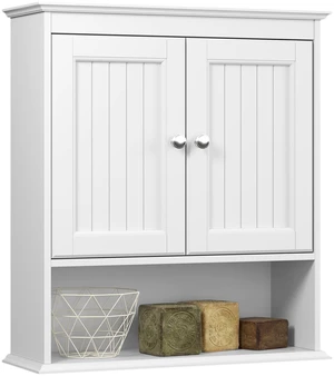 Bathroom Wall Cabinet with Beadboard Doors, White Medicine Cabinet | Adjustable Shelf, Open & Concealed Storage, Space-Saving Over-Toilet Design for Toiletries, Towels, Medicines & Decor Bathroom Wall Cabinet with Beadboard Doors, White Medicine Cabinet | Adjustable Shelf, Open & Concealed Storage, Space-Saving Over-Toilet Design for Toiletries, Towels, Medicines & Decor