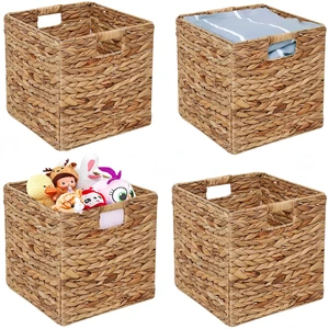 11x11in Storage Baskets 4 Pcs Storage Bins for Shelves,Laundry Organizers | 4 Baskets in One Nice Box-Handwoven Water Hyacinth Baskets,Foldable Storage Baskets With Carry Handles 11x11in Storage Baskets 4 Pcs Storage Bins for Shelves,Laundry Organizers | 4 Baskets in One Nice Box-Handwoven Water Hyacinth Baskets,Foldable Storage Baskets With Carry Handles