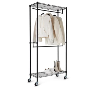 Adjustable Double Rod Rolling Garment Rack, Hanging Clothes Closet Organizer with Wheels, Heavy Duty, 36" x 14" x 72", Black Adjustable Double Rod Rolling Garment Rack, Hanging Clothes Closet Organizer with Wheels, Heavy Duty, 36" x 14" x 72", Black