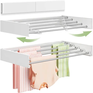 Wall Mounted Clothes Drying Rack 32", Foldable Wall Laundry Rack | Collapsible Drying Rack Clothing Folding Indoor, Hidden Space Saver with Wall Template, 5 Rods, White Wall Mounted Clothes Drying Rack 32", Foldable Wall Laundry Rack | Collapsible Drying Rack Clothing Folding Indoor, Hidden Space Saver with Wall Template, 5 Rods, White