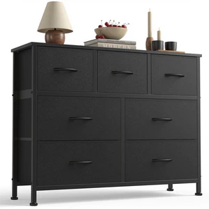 7 Drawer Fabric Dresser for Bedroom Storage with Bins, Black | Anti-Tip Closet Organizer with Wooden Top and Sturdy Steel Frame, Spacious Drawers for Clothes Storage, Hallway Entryway 7 Drawer Fabric Dresser for Bedroom Storage with Bins, Black | Anti-Tip Closet Organizer with Wooden Top and Sturdy Steel Frame, Spacious Drawers for Clothes Storage, Hallway Entryway