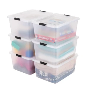 6-Pack 32.5 Quart Clip Box with Latching Lid | 18.5"L x 15.13"W x 9.38"H, Clear storage bin with secure latching lid, Stackable, nestable organizer for home and office 6-Pack 32.5 Quart Clip Box with Latching Lid | 18.5"L x 15.13"W x 9.38"H, Clear storage bin with secure latching lid, Stackable, nestable organizer for home and office