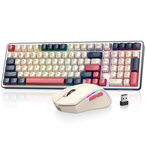 S174 Gaming Keyboard and Mouse Wireless with Tri-Mode, RGB Keyboard and 5000 DPI 61G Ultra-Light Gaming Mouse, Computer Keyboard Creamy Cute with Number Pad BT/2.4GHz/USB-C - Beige S174 Gaming Keyboard and Mouse Wireless with Tri-Mode, RGB Keyboard and 5000 DPI 61G Ultra-Light Gaming Mouse, Computer Keyboard Creamy Cute with Number Pad BT/2.4GHz/USB-C - Beige
