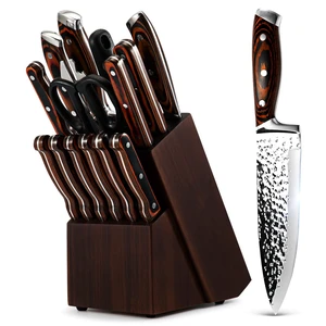 15 Pieces Kitchen Knife Set with Block and Sharpener | Hammered Collection, Japan Stainless Steel, with 6Pcs Steak Knives 15 Pieces Kitchen Knife Set with Block and Sharpener | Hammered Collection, Japan Stainless Steel, with 6Pcs Steak Knives