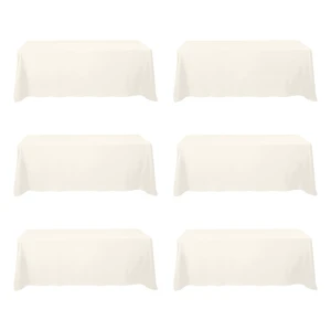 6 Pack Ivory Tablecloths 90x156 Inch for 8ft Rectangle Tables | 150 GSM Polyester Fabric, Floor Length Drop, Water, Stain & Wrinkle Resistant Cloth Cover for Wedding Reception Banquet Party 6 Pack Ivory Tablecloths 90x156 Inch for 8ft Rectangle Tables | 150 GSM Polyester Fabric, Floor Length Drop, Water, Stain & Wrinkle Resistant Cloth Cover for Wedding Reception Banquet Party