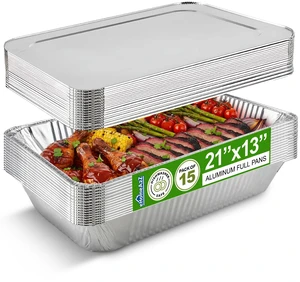 Aluminum Pans With Lids, Large Full Size 21x13x3 Disposable Foil Pans, Heavy Duty Roasting, Baking, Broiling, Catering & Chafing Pans (15, Full-Size w/Lids) Aluminum Pans With Lids, Large Full Size 21x13x3 Disposable Foil Pans, Heavy Duty Roasting, Baking, Broiling, Catering & Chafing Pans (15, Full-Size w/Lids)