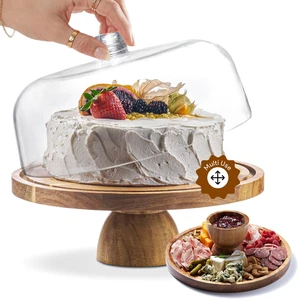 Wood Cake Stand with Lid, 2-in-1 Charcuterie Board, Round dome | Acacia Wood, 12in Cake Stand with Dome, Acrylic Cake Dome Cover, Charcuterie Board for Cheese, Chips & Dips, Fruit Platter Wood Cake Stand with Lid, 2-in-1 Charcuterie Board, Round dome | Acacia Wood, 12in Cake Stand with Dome, Acrylic Cake Dome Cover, Charcuterie Board for Cheese, Chips & Dips, Fruit Platter
