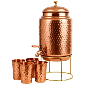 Pure Copper Hammered Water Dispenser Storage Water Tank with Tap and set of 4 Copper Glass | Water Pot | Cooper Water Storage Tank | 6.5 Ltr Capacity | 218 Oz Pure Copper Hammered Water Dispenser Storage Water Tank with Tap and set of 4 Copper Glass | Water Pot | Cooper Water Storage Tank | 6.5 Ltr Capacity | 218 Oz