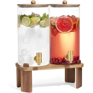 2pcs 1.5 Gallon Glass Drink Dispenser with Wood Stand | 6L large Capacity,Beverage Dispenser with Stainless Steel Spigot,Ideal for Lemonade/Juice/Sun Tea/Party Drinks 2pcs 1.5 Gallon Glass Drink Dispenser with Wood Stand | 6L large Capacity,Beverage Dispenser with Stainless Steel Spigot,Ideal for Lemonade/Juice/Sun Tea/Party Drinks