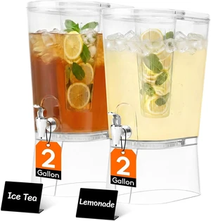 2 Gal Drink Dispenser with Leak-Proof Spigot & Fruit Infuser 2 Pcs | Large Capacity for Party, Removable Stand for Fridge Storage, Beverage Container for Juice, Tea, Lemonade, Soda & Mimosa Bar 2 Gal Drink Dispenser with Leak-Proof Spigot & Fruit Infuser 2 Pcs | Large Capacity for Party, Removable Stand for Fridge Storage, Beverage Container for Juice, Tea, Lemonade, Soda & Mimosa Bar